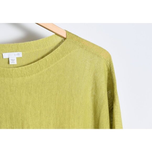 J Jill Lightweight Sweater Medium Linen Green Chartreuse Beachy 3/4 Sleeve - Picture 4 of 9